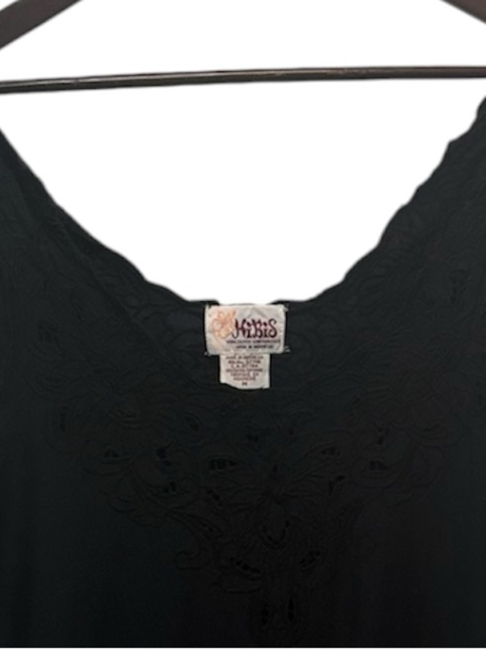 Vintage HiBis Black Embroidered Black Tie-Shoulder Camisole Boho Whimsigoth - Picture 3 of 4